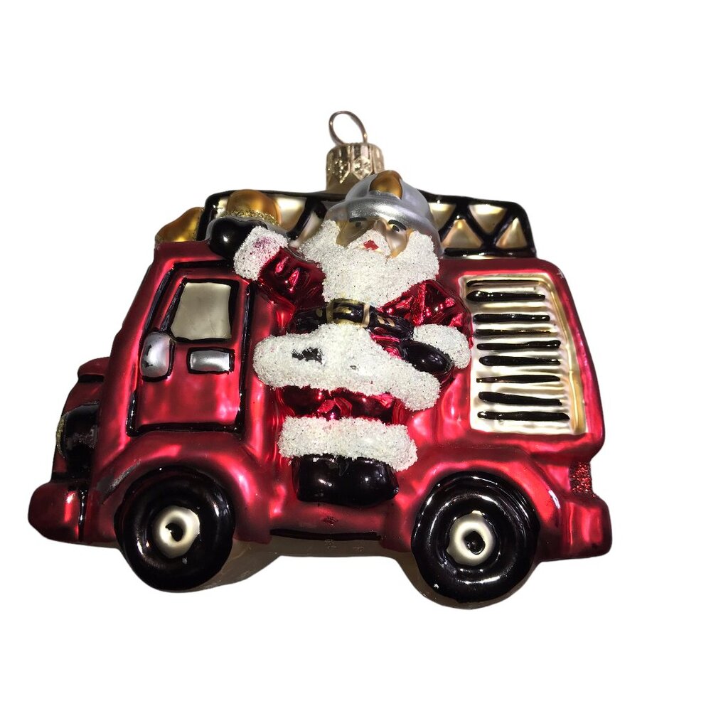 Waterford Vintage Heirloom Christmas Ornament Santa St Nick, Fire Truck Engine